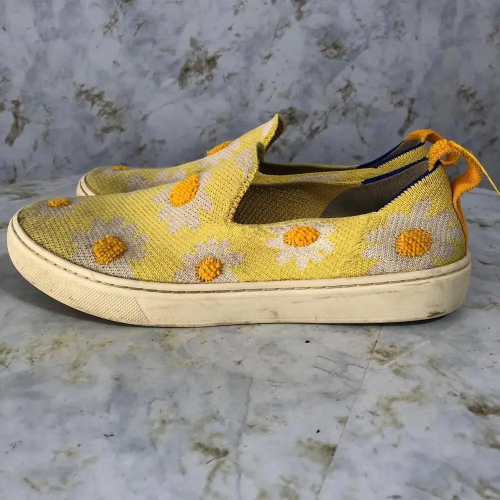 Rothy's The Sneaker Youth Girls Size 4 Shoes Yellow Ivory Orange Floral Low Top - Picture 4 of 15